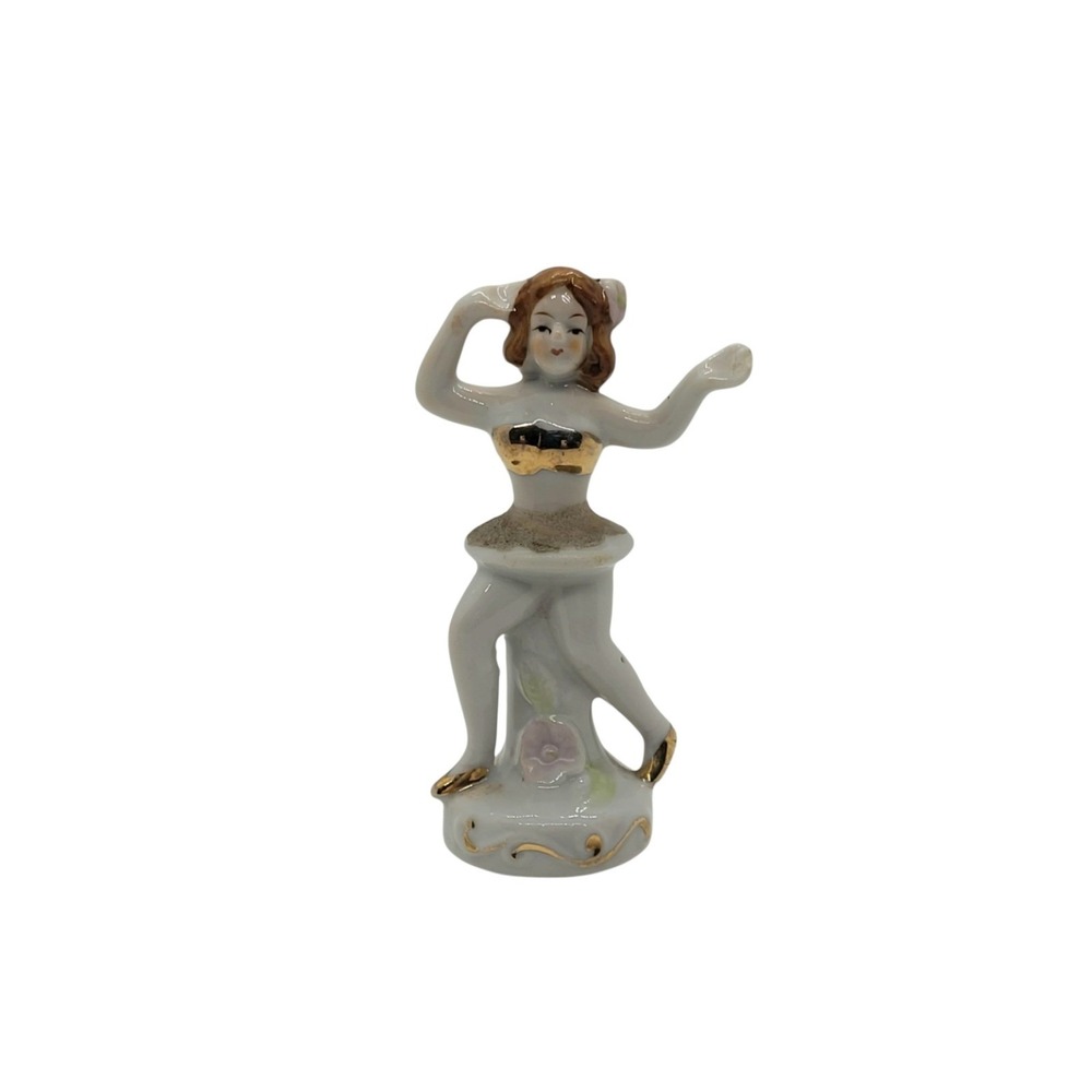 Vintage Porcelain Hula Girl Figurine Gold Accents Hand Painted Japan‎ 4.25 Inch